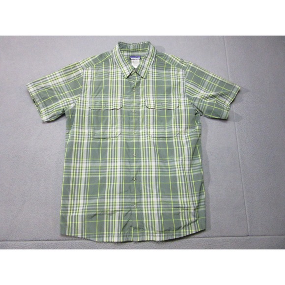 Patagonia Other - Patagonia Shirt Mens Medium Green Grey Plaid Outdoor Hiking Wicking Short Sleeve